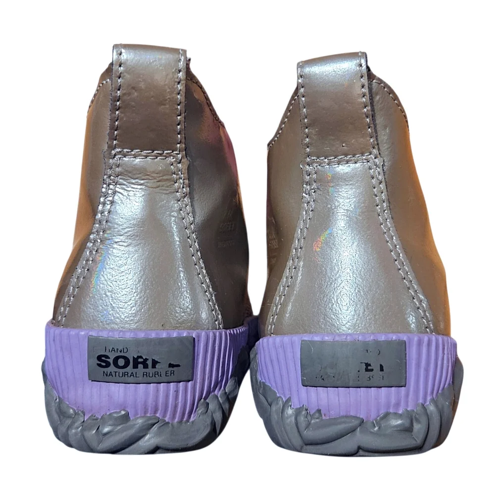 Sorel Girls Waterproof Rain Winter Snow Duck Boots In Tan Lavender & Silver 4